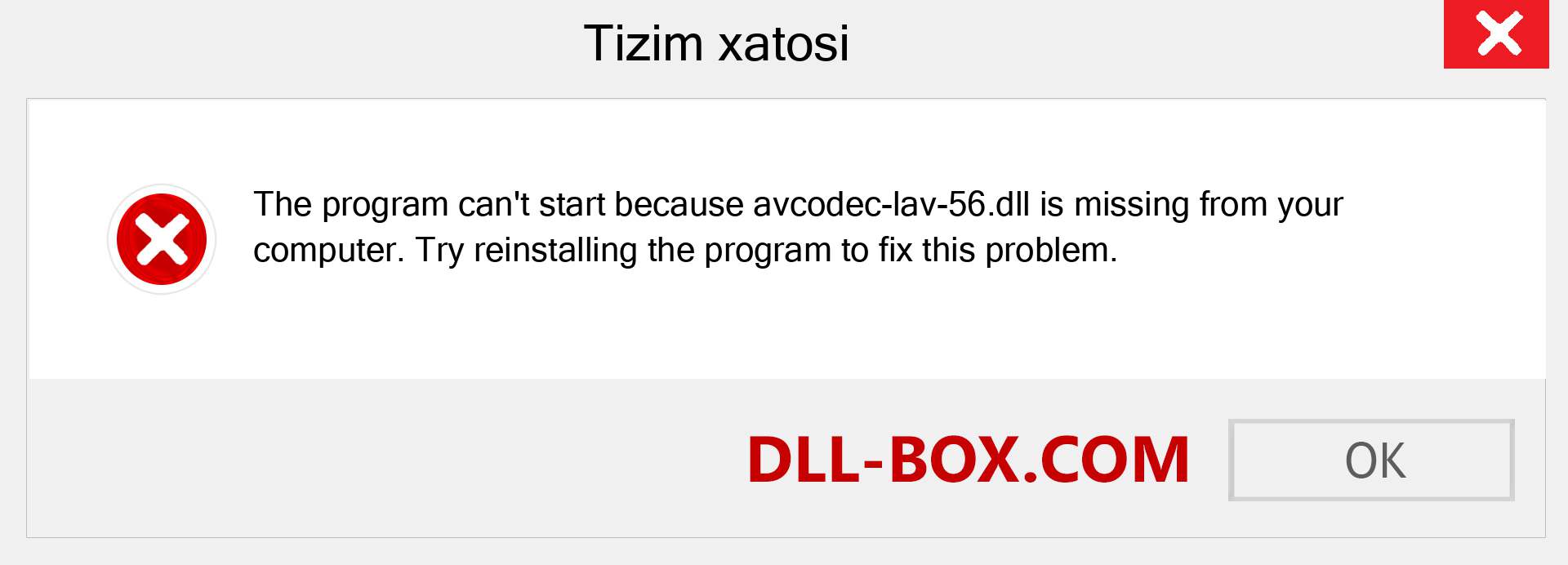 avcodec-lav-56.dll fayli yo'qolganmi?. Windows 7, 8, 10 uchun yuklab olish - Windowsda avcodec-lav-56 dll etishmayotgan xatoni tuzating, rasmlar, rasmlar